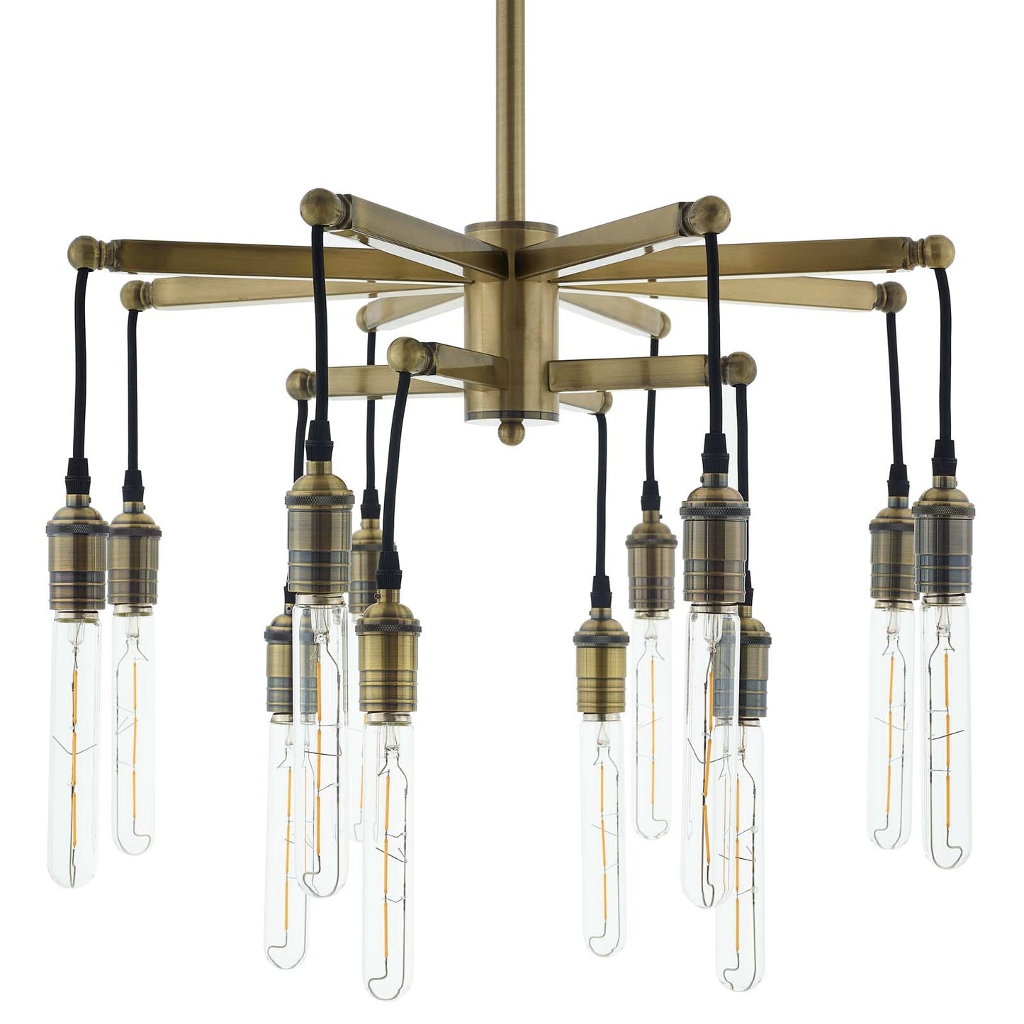 Resolve Antique Brass Ceiling Pendant Chandelier – 12-Light Industrial Luxe Fixture