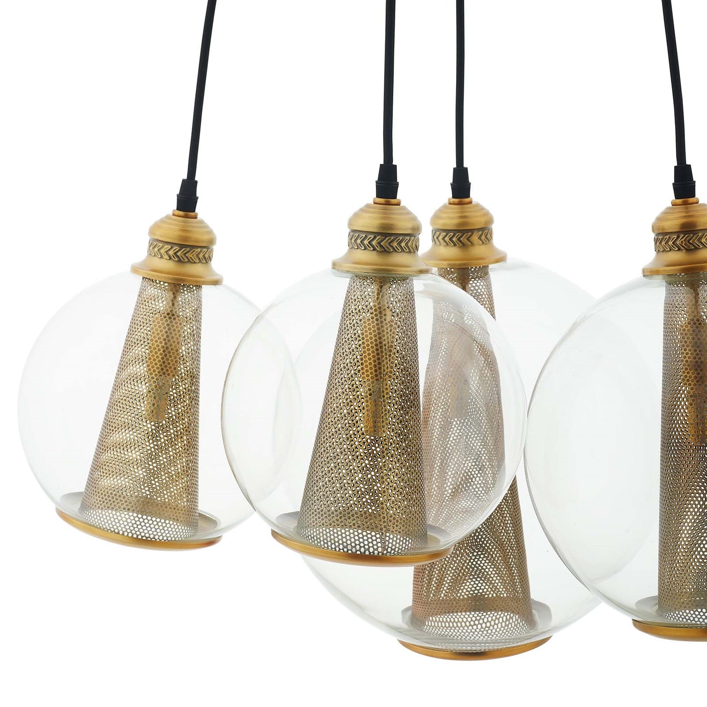 Peak Brass Cone and Glass Globe Cluster Pendant Light Chandelier – 5-Light Modern Ceiling Fixture