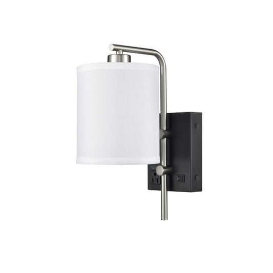 Pure White Linen Drum Shade Wall Lamp – Brushed Nickel & Black (UL/ETL Listed)