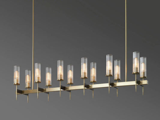 Ava Linear Cylinder Pendant Lamp – Brass Finish with Clear Glass Shades
