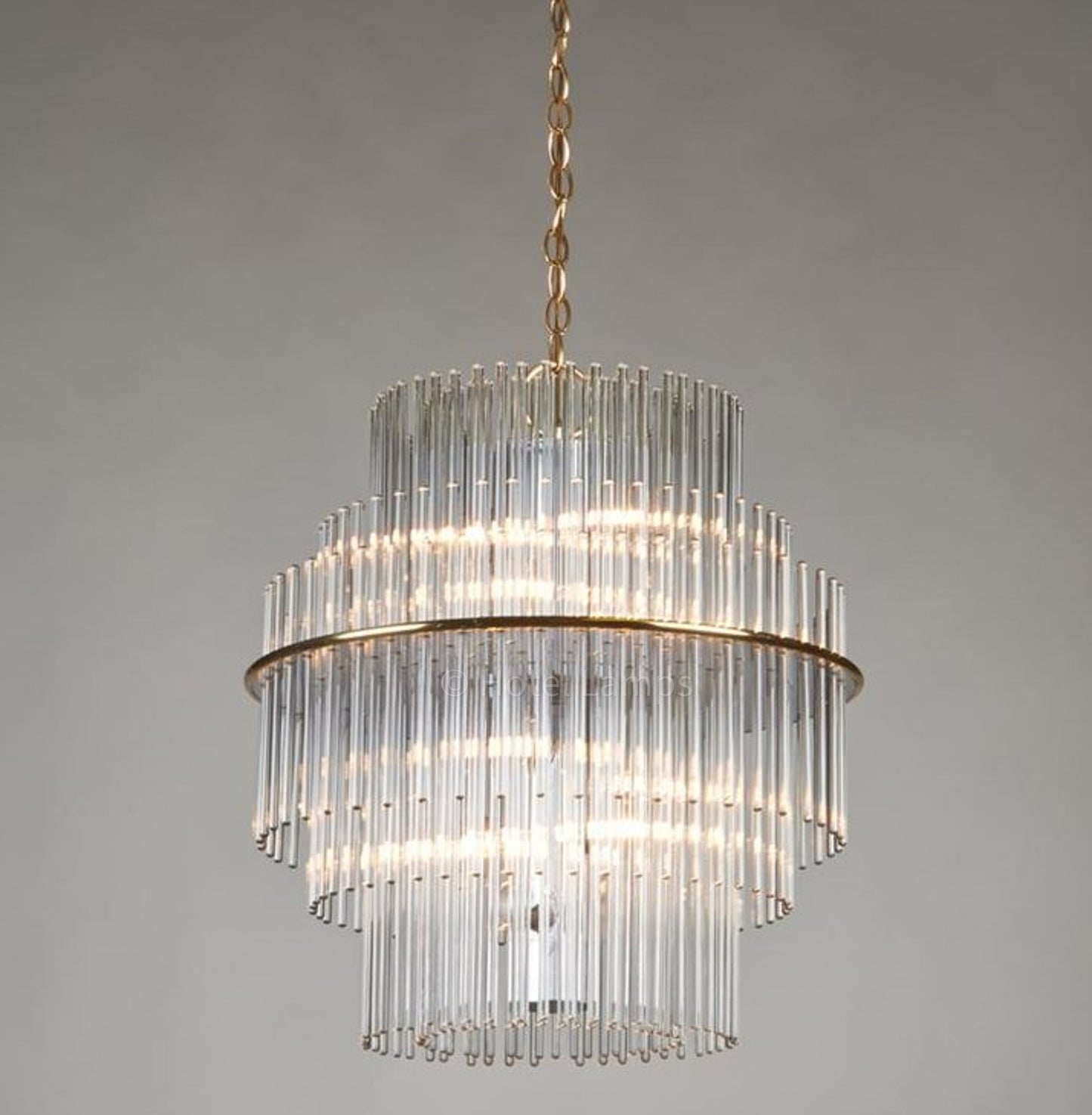 Aurora Three-Tiered Crystal Pendant – Gold Finish with Glass Tubes