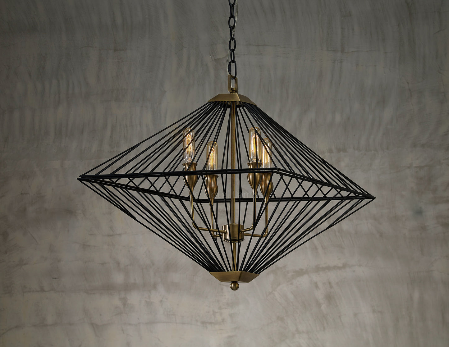 Avery Wire Iron Pendant Light – Matte Black & Antique Brass Finish