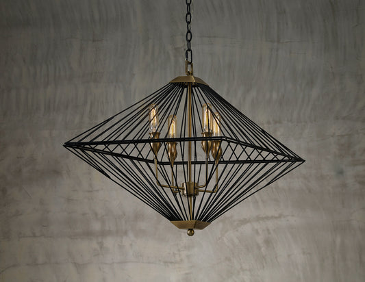 Avery Wire Iron Pendant Light – Matte Black & Antique Brass Finish