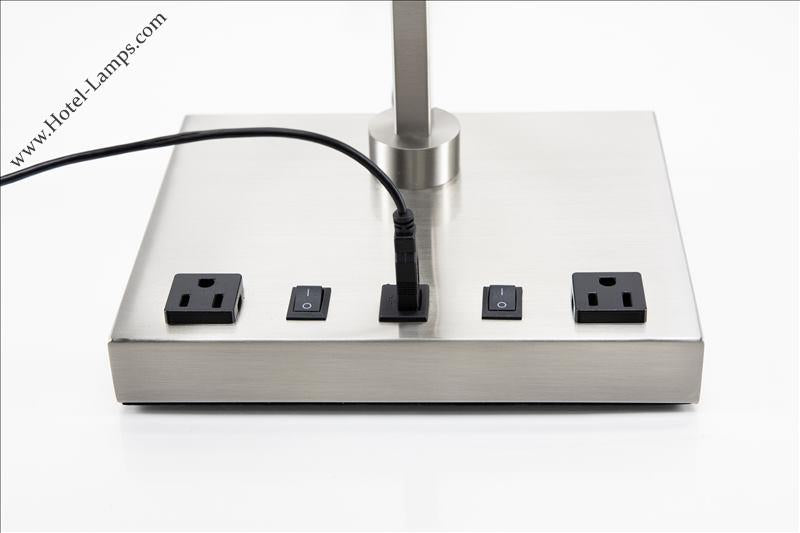 Twin Table Lamp – Gloss White & Brushed Nickel Finish with USB & Outlet
