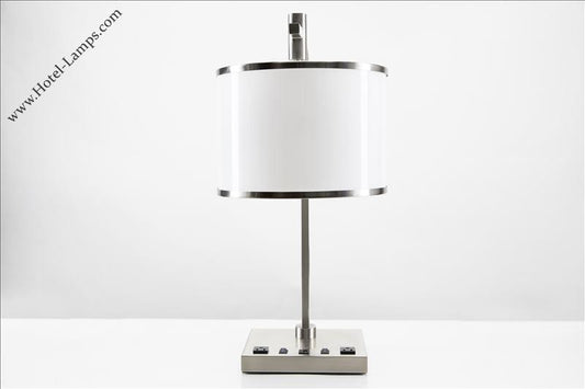 Twin Table Lamp – Gloss White & Brushed Nickel Finish with USB & Outlet
