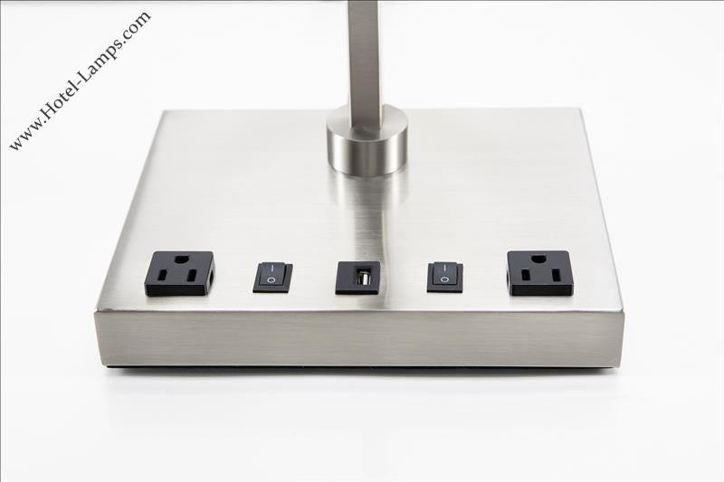 Twin Table Lamp – Gloss White & Brushed Nickel Finish with USB & Outlet