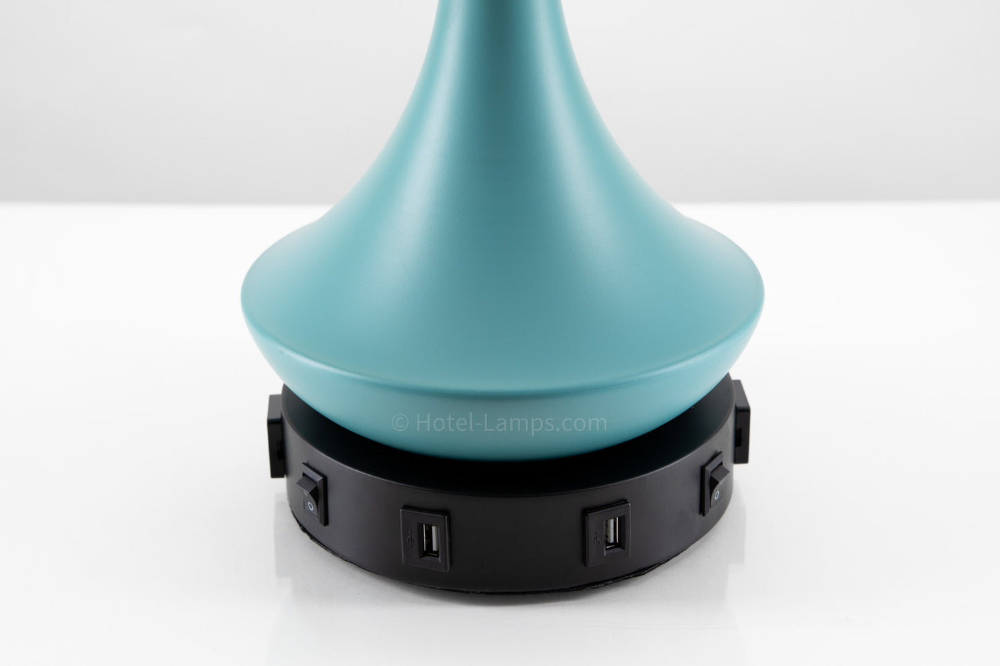 Double Table Lamp – Teal Finish with Black Base, USB Charging Stations and Outlets