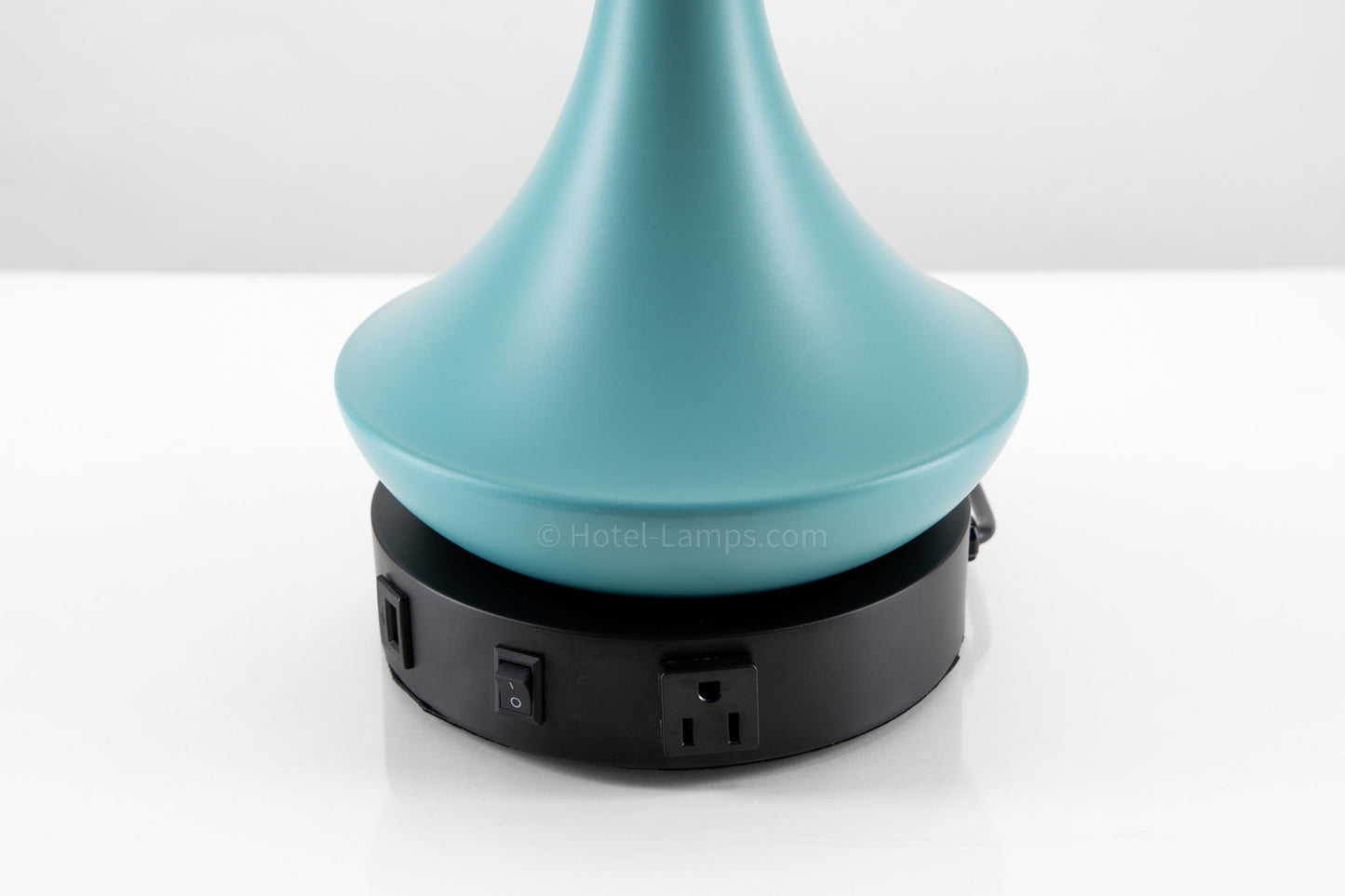 Double Table Lamp – Teal Finish with Black Base, USB Charging Stations and Outlets