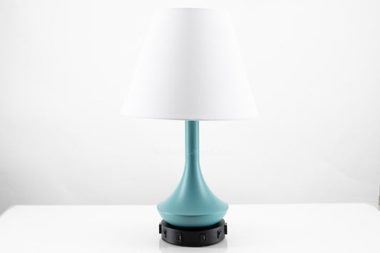 Double Table Lamp – Teal Finish with Black Base, USB Charging Stations and Outlets