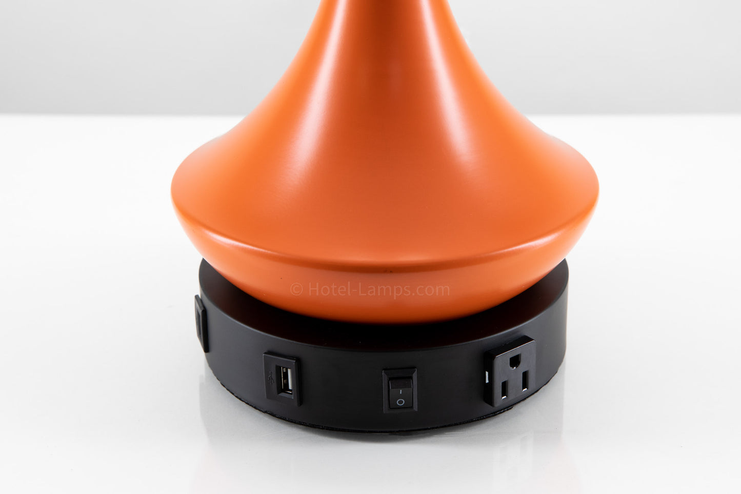 Double Table Lamp – Orange Finish with Black Base, USB Charging Stations and Outlets