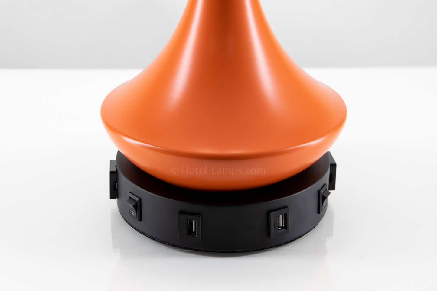Double Table Lamp – Orange Finish with Black Base, USB Charging Stations and Outlets