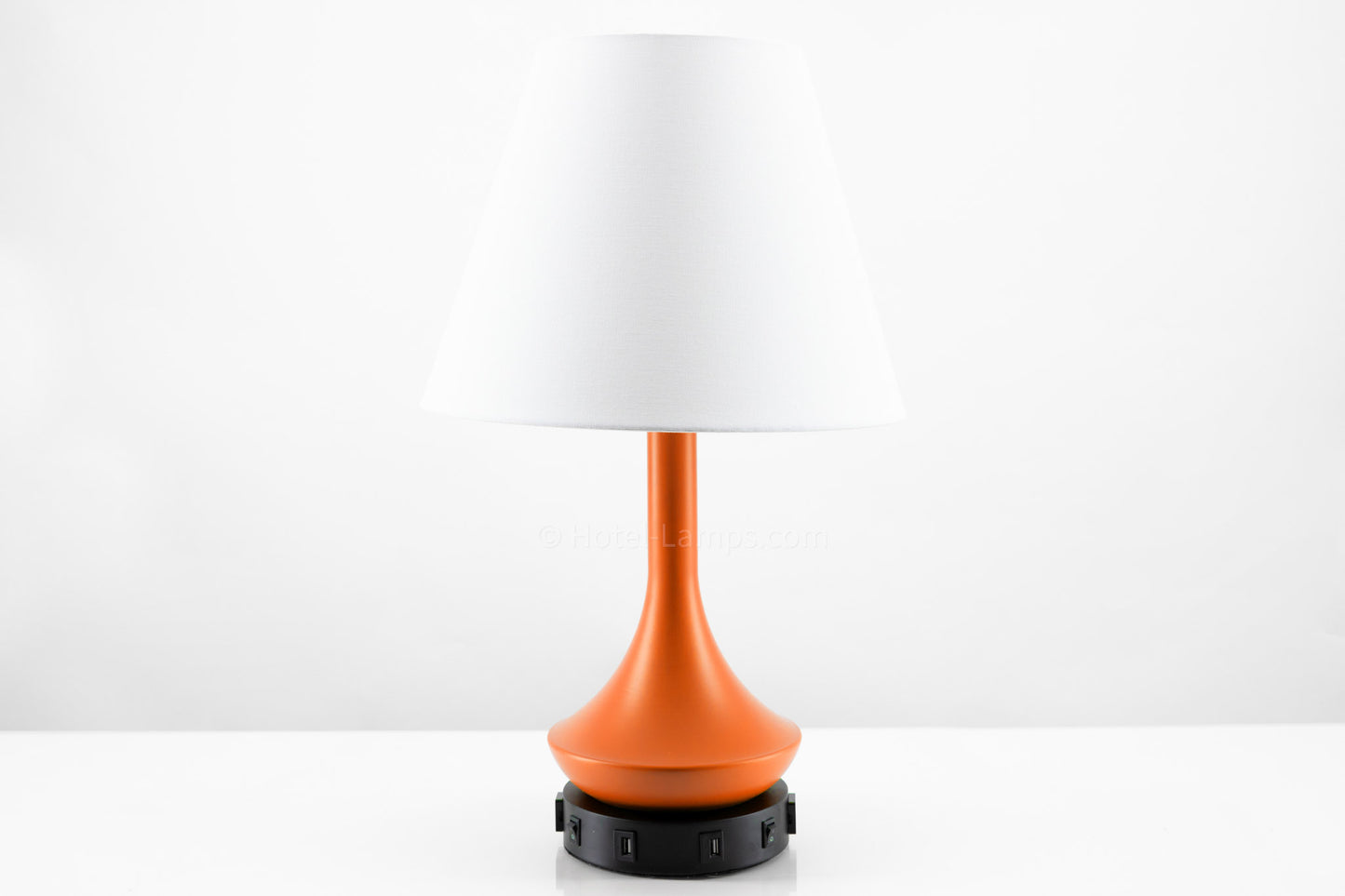 Double Table Lamp – Orange Finish with Black Base, USB Charging Stations and Outlets