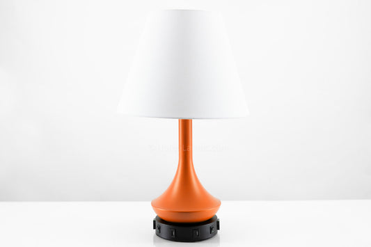 Double Table Lamp – Orange Finish with Black Base, USB Charging Stations and Outlets