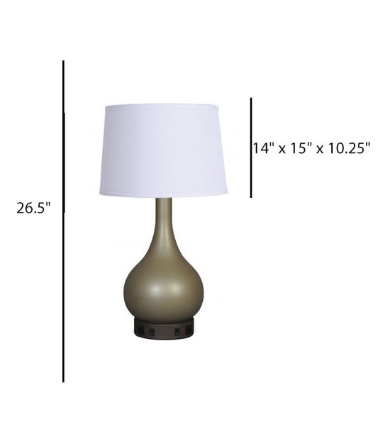 Comfort Inn & Suites Truly Yours Desk Lamp – Champagne Finish with White Linen Shade and Base Outlets