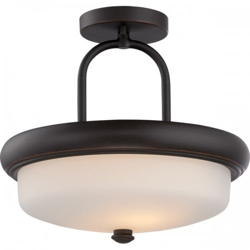 2-Light LED Mahogany Bronze Semi-Flush Ceiling Lamp with Etched Opal Glass – Modern Fixture