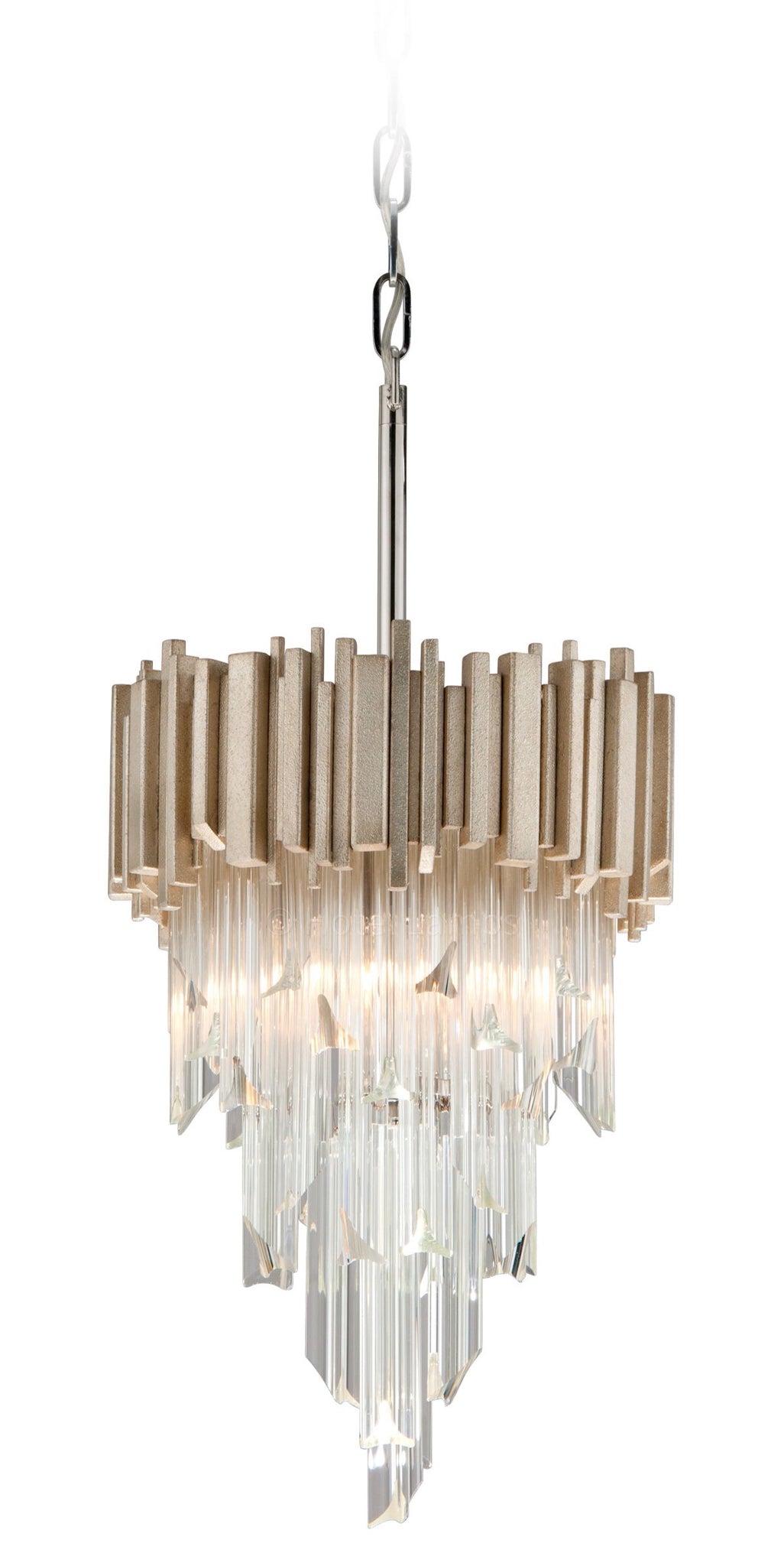 Camila Silver Leaf Hanging Pendant – Soft Gold with Glass Dangles