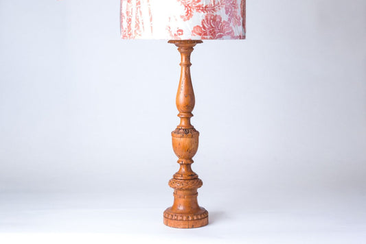 Pink Wood Table Lamp – 19th Century Vintage Decorative Lighting