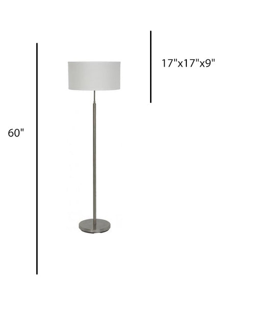 Guestroom Floor Lamp – Super 8, Satin Nickel Finish with White Linen Shade
