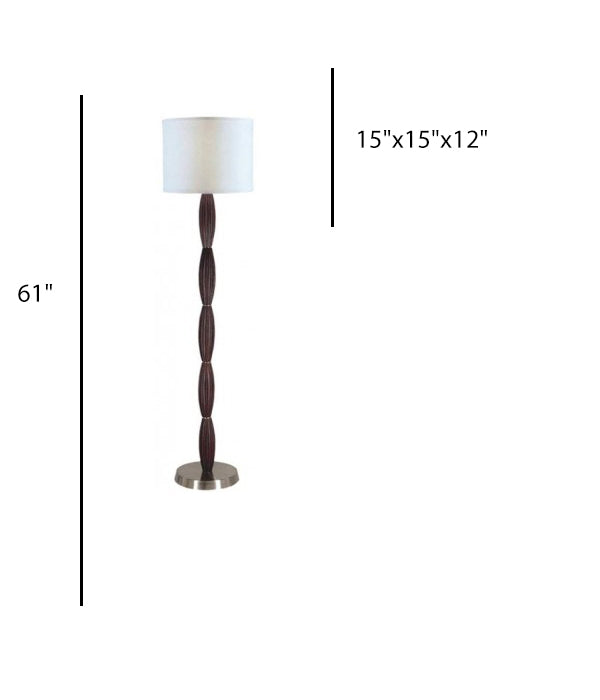 Hotel Guestroom Floor Lamp – Wood Body with Satin Nickel Base & White Linen Shade