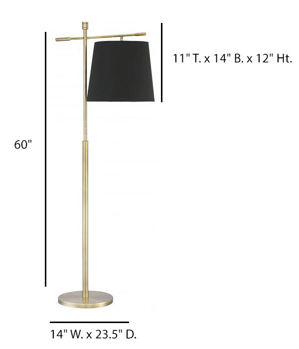 Antique Brass LED Floor Lamp with Black Linen Shade – HLHF6010
