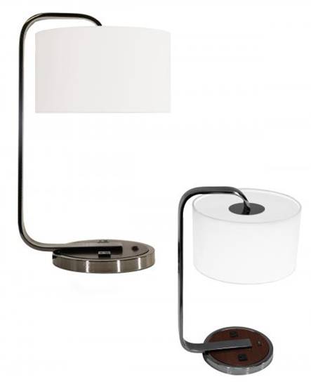 Modern Table Lamp – HLHF6013, Black Chrome & Dark Cherry with White Linen Shade