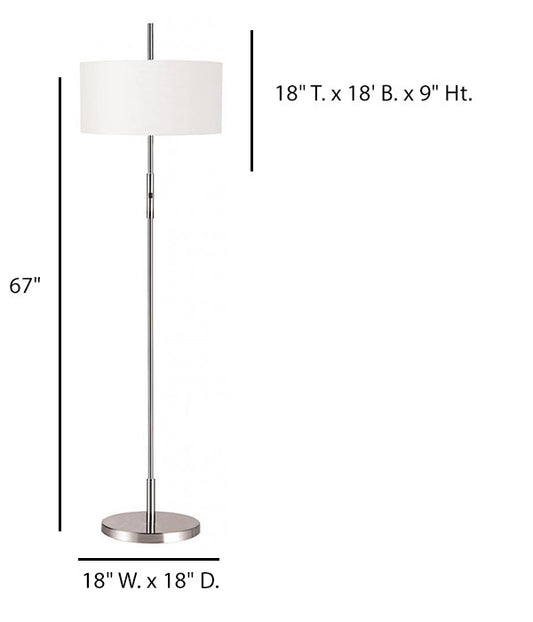 Brushed Nickel LED Floor Lamp with White Linen Shades – HLHF6022