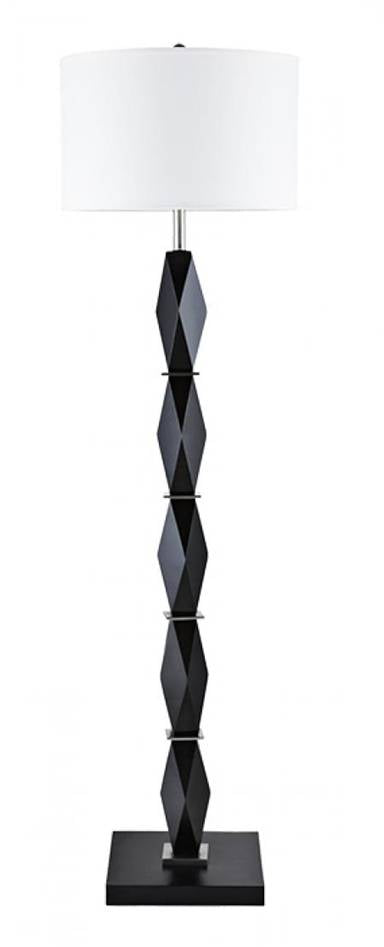 Dark Walnut & Satin Black Floor Lamp with White Linen Shade – HLHF6032