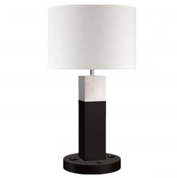 Matte Black & Brushed Brass Table Lamp with Ivory Linen Shade – HLHF6039