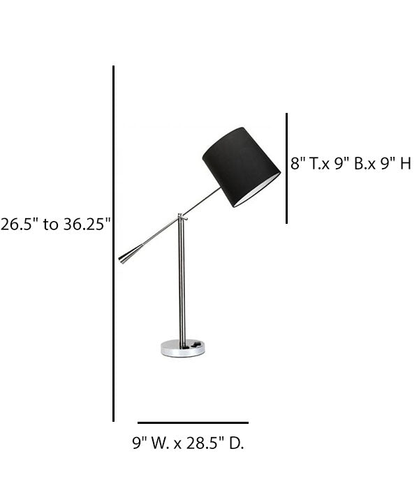 Adjustable Polished Chrome Table Lamp with Black Linen Shade – HLHF6044