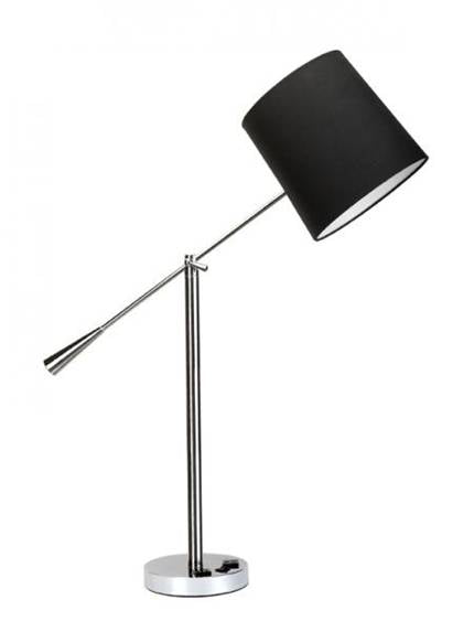 Adjustable Polished Chrome Table Lamp with Black Linen Shade – HLHF6044