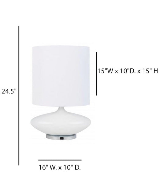 Guest Room Table Lamp for HGI – High Gloss White with Polished Chrome Base and White Linen Shade