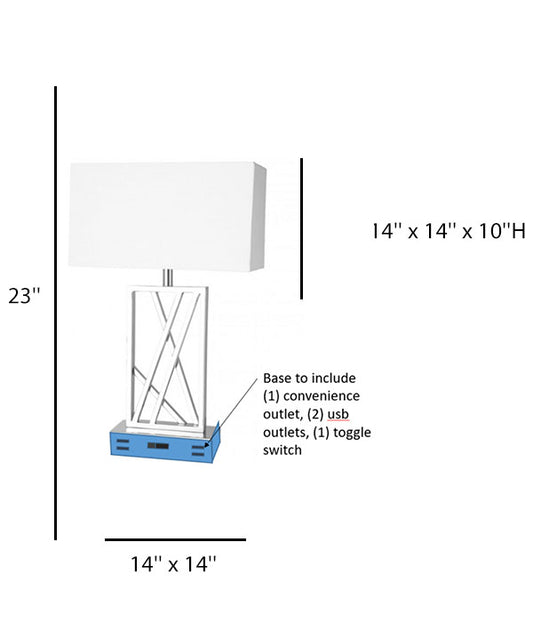 Chrome Table Lamp with White Linen Shade & USB Outlets – HLHT7005