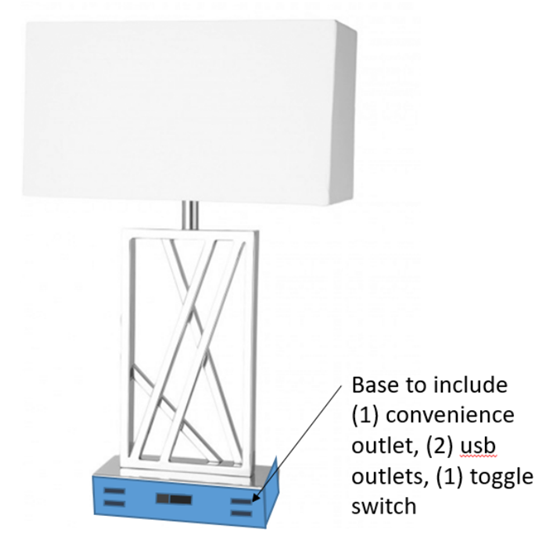 Chrome Table Lamp with White Linen Shade & USB Outlets – HLHT7005