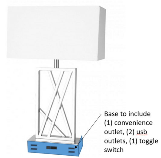 Chrome Table Lamp with White Linen Shade & USB Outlets – HLHT7005
