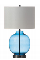 Lagoon Glass Table Lamp with Cream Linen Shade & Brushed Nickel Finish – HLHT7016