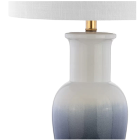 Glossy Coral Ceramic Table Lamp with Gradient Glaze & White Linen Shade – HLHT7023