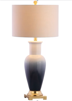 Glossy Coral Ceramic Table Lamp with Gradient Glaze & White Linen Shade – HLHT7023