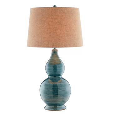 Hand-Painted Blue Ceramic Table Lamp with Polished Chrome Accents – HLHT7024