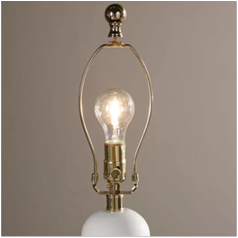 White Ceramic Table Lamp with Off-White Linen Shade & Brass Accents – HLHT7025