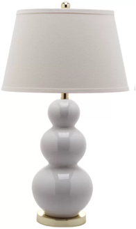 White Ceramic Table Lamp with Off-White Linen Shade & Brass Accents – HLHT7025