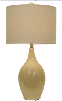 White Ceramic Table Lamp with White Linen Shade & Polished Nickel Accents – HLHT7026