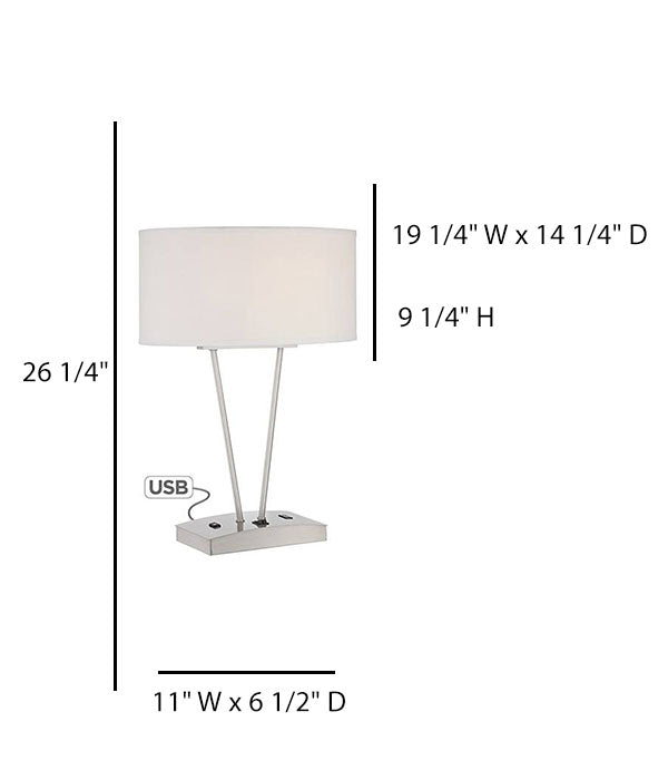 Modern Silver Table Lamp with USB Ports & Dual Power Outlets – HLHT7027