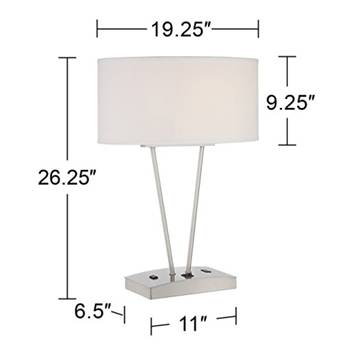 Modern Silver Table Lamp with USB Ports & Dual Power Outlets – HLHT7027