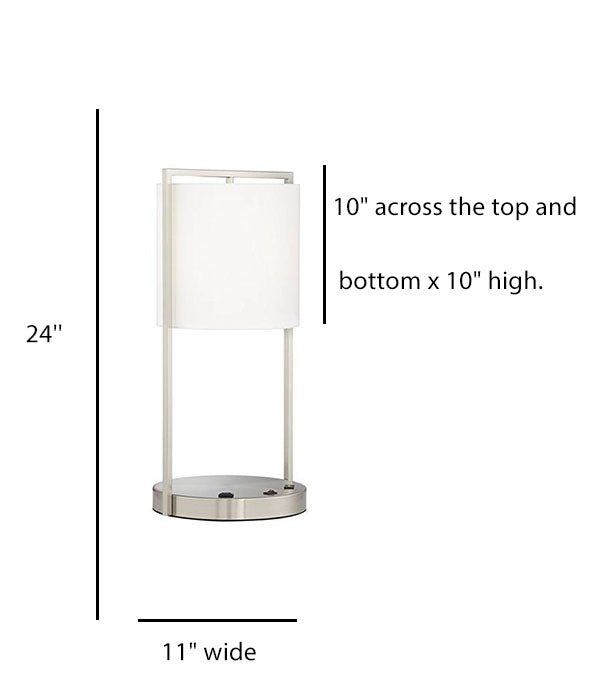 Modern Brushed Nickel Table Lamp with USB & Power Outlet – HLHT7028