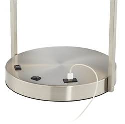 Modern Brushed Nickel Table Lamp with USB & Power Outlet – HLHT7028