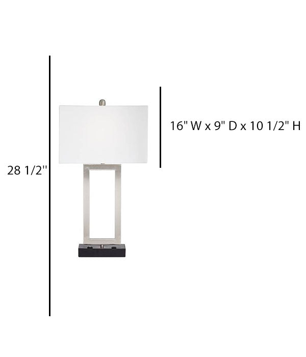 Brushed Nickel Metal Flat Tube Table Lamp with USB & Power Outlet – HLHT7030