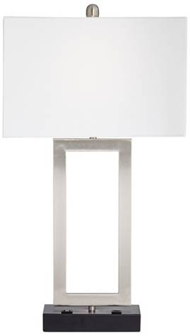 Brushed Nickel Metal Flat Tube Table Lamp with USB & Power Outlet – HLHT7030