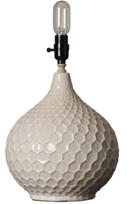 White & Cream Ceramic Table Lamp with Camel Linen Shade – HLHT7034
