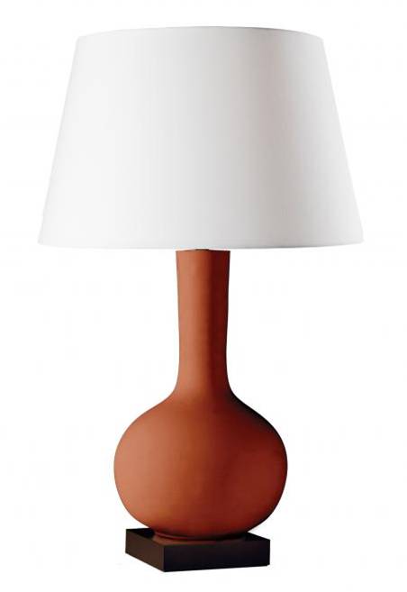 Matte Pumpkin-Espresso Ceramic Table Lamp with Cream Linen Shade – HLHT7036