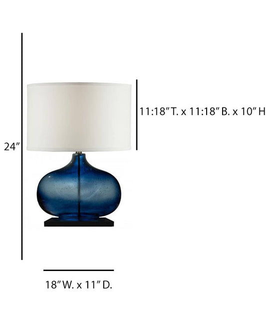 Navy Blue & Matte Black Table Lamp with White Linen Shade and USB/Outlet – HLHT7047